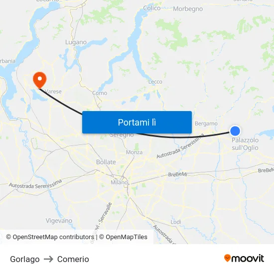 Gorlago to Comerio map