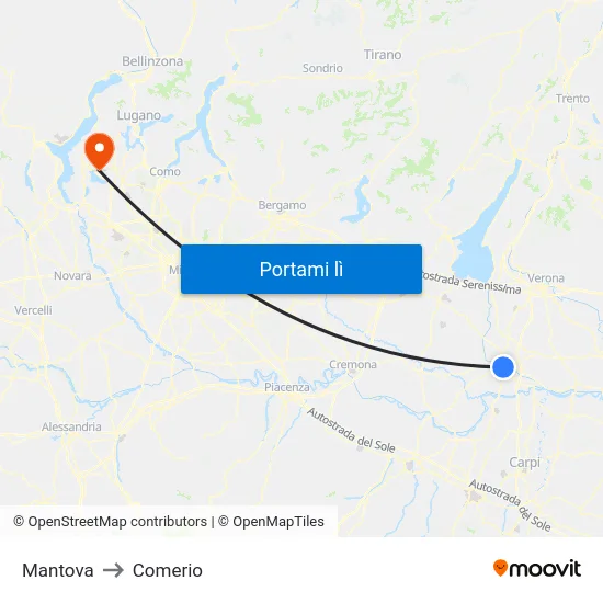 Mantova to Comerio map