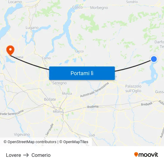 Lovere to Comerio map