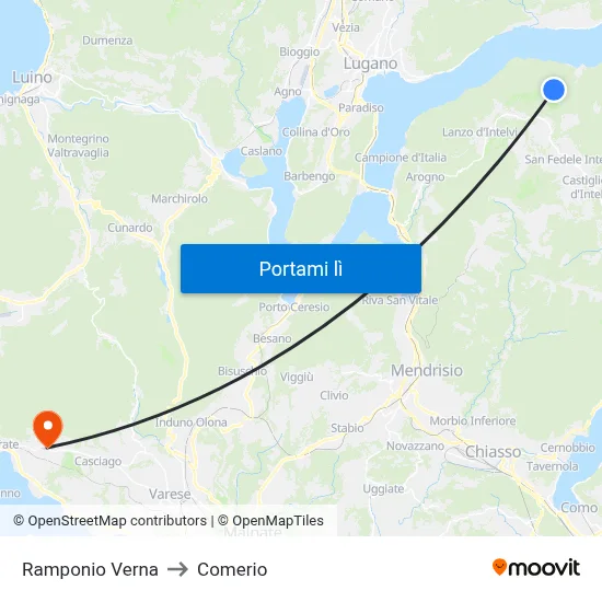 Ramponio Verna to Comerio map