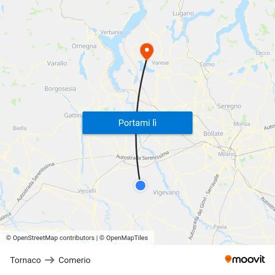 Tornaco to Comerio map