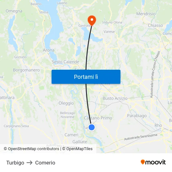 Turbigo to Comerio map