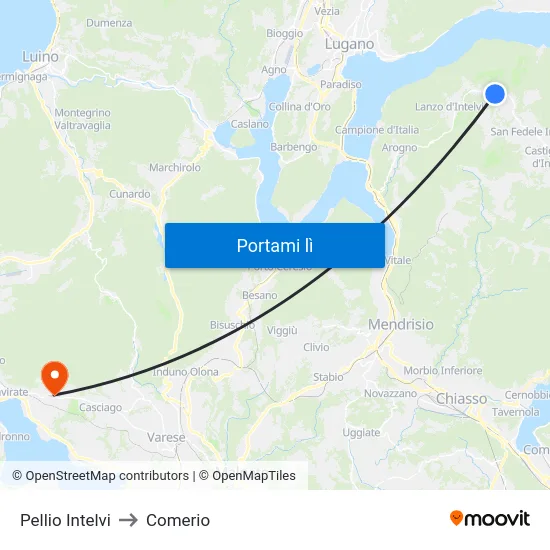 Pellio Intelvi to Comerio map
