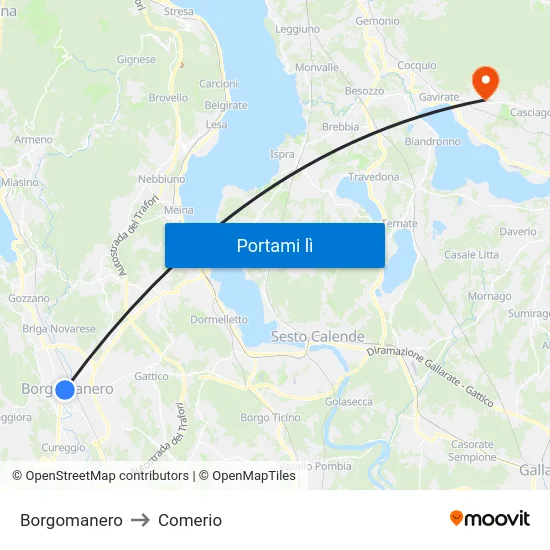 Borgomanero to Comerio map