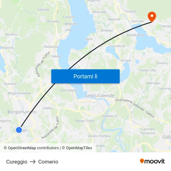 Cureggio to Comerio map