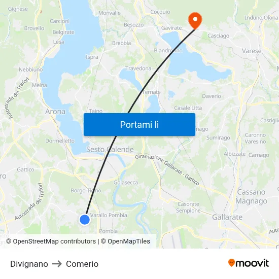 Divignano to Comerio map