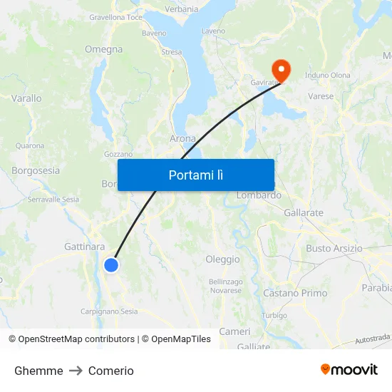 Ghemme to Comerio map