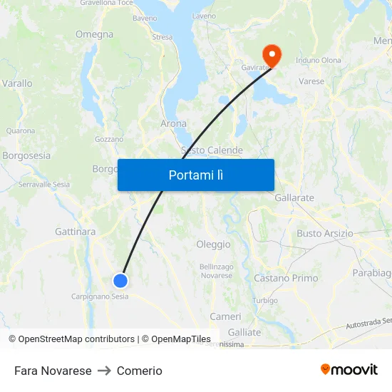 Fara Novarese to Comerio map