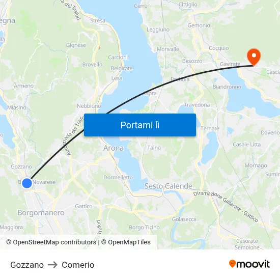 Gozzano to Comerio map