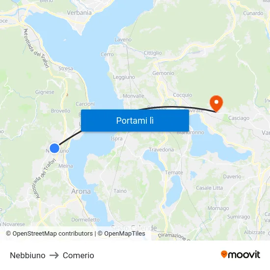Nebbiuno to Comerio map
