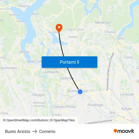 Busto Arsizio to Comerio map
