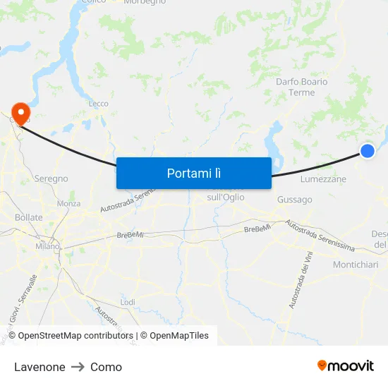 Lavenone to Como map