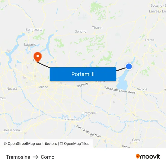 Tremosine to Como map
