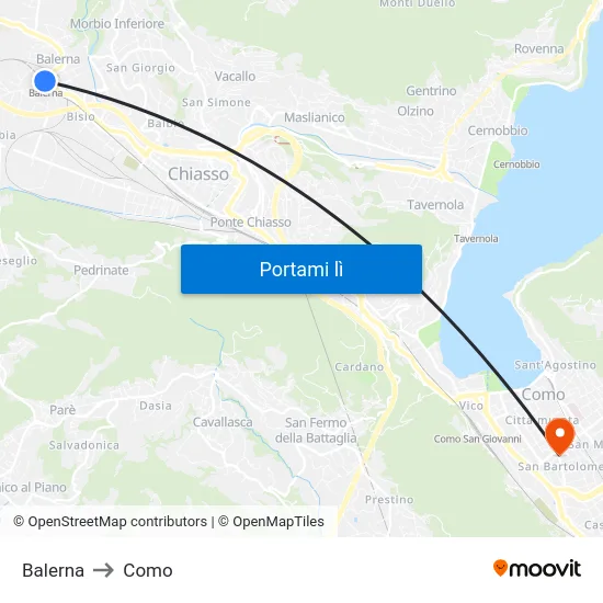 Balerna to Como map