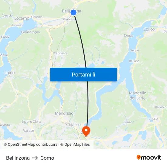 Bellinzona to Como map