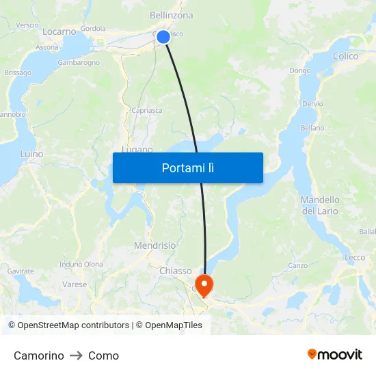 Camorino to Como map