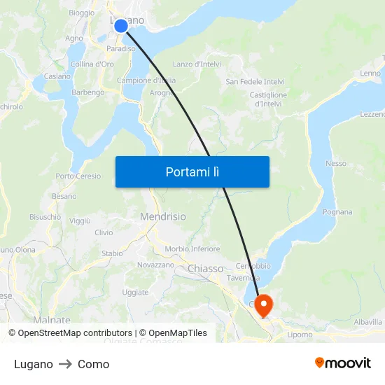 Lugano to Como map