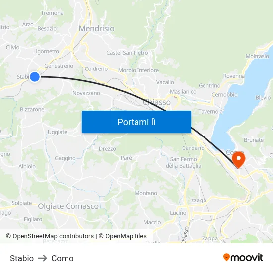 Stabio to Como map