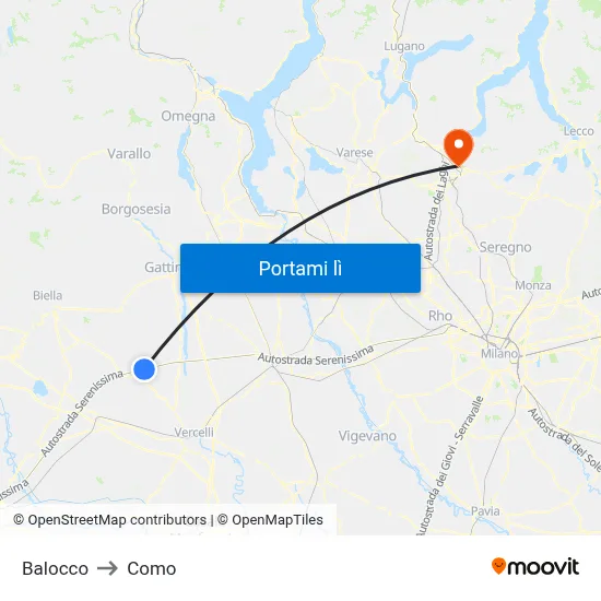 Balocco to Como map