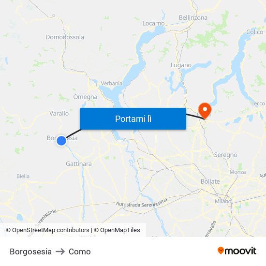 Borgosesia to Como map