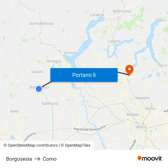 Borgosesia to Como map
