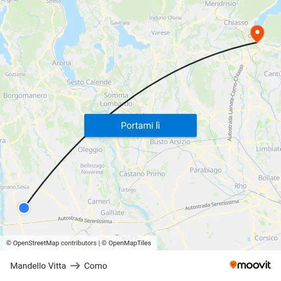 Mandello Vitta to Como map
