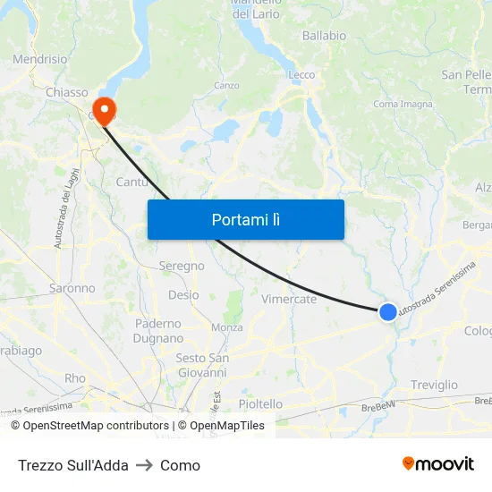 Trezzo Sull'Adda to Como map
