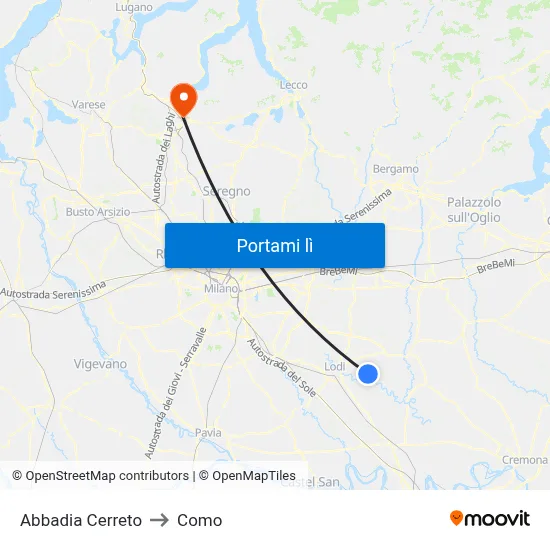 Abbadia Cerreto to Como map