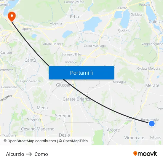 Aicurzio to Como map