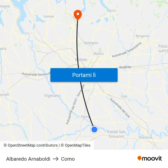 Albaredo Arnaboldi to Como map