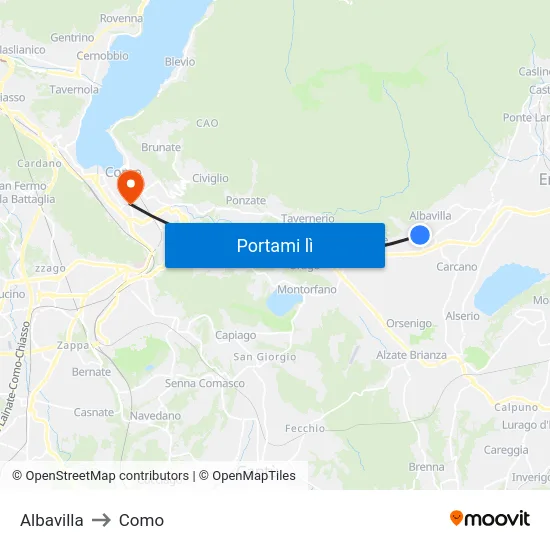 Albavilla to Como map