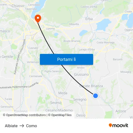 Albiate to Como map
