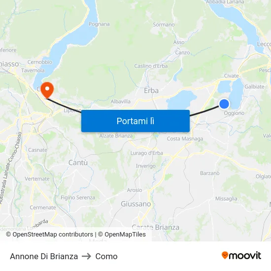 Annone Di Brianza to Como map
