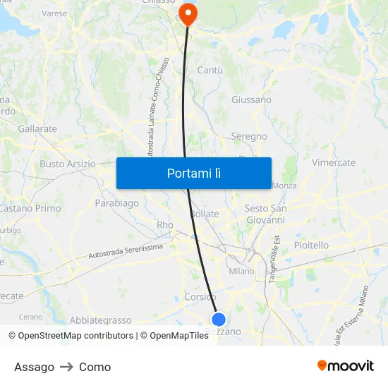Assago to Como map