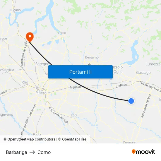 Barbariga to Como map