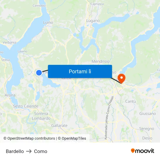 Bardello to Como map