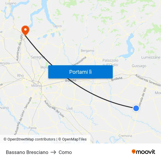 Bassano Bresciano to Como map