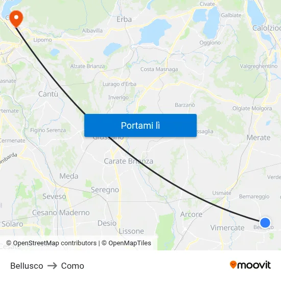 Bellusco to Como map