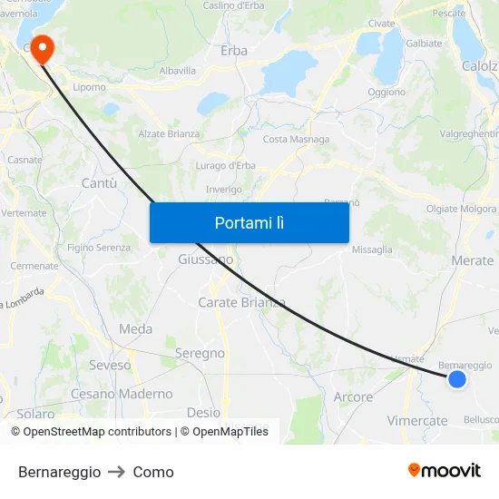 Bernareggio to Como map