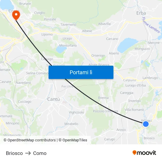Briosco to Como map