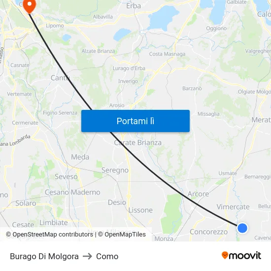 Burago Di Molgora to Como map