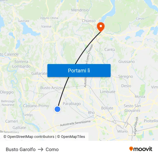 Busto Garolfo to Como map