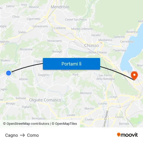 Cagno to Como map