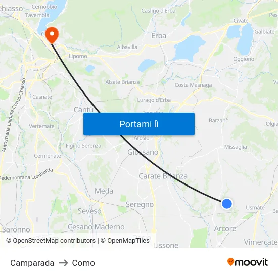 Camparada to Como map