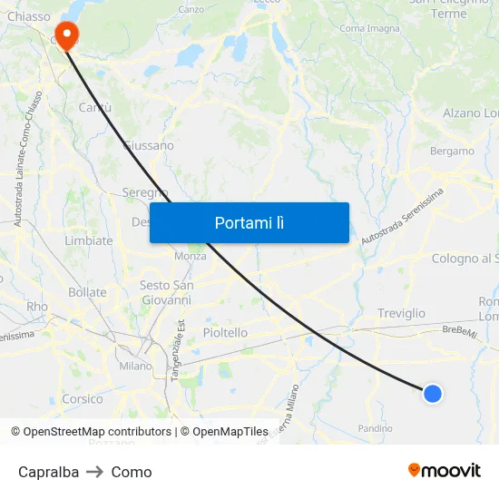 Capralba to Como map