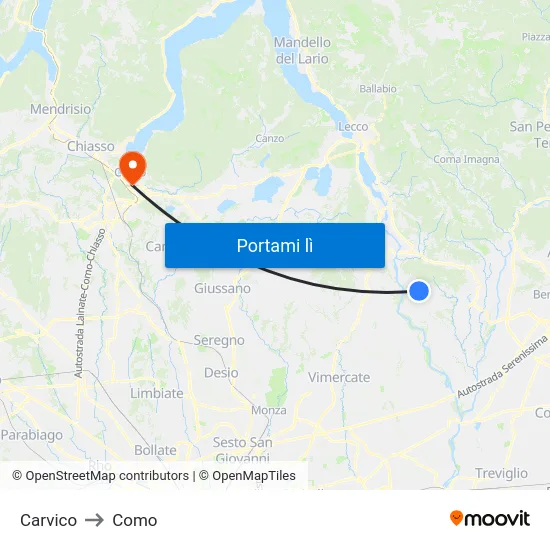 Carvico to Como map