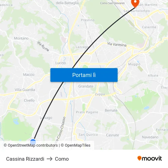 Cassina Rizzardi to Como map