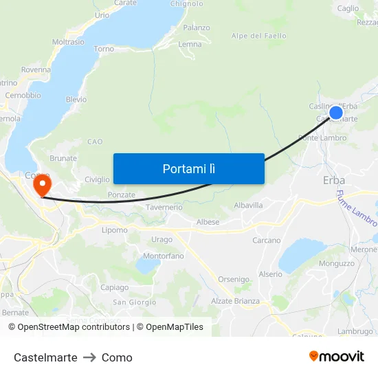 Castelmarte to Como map