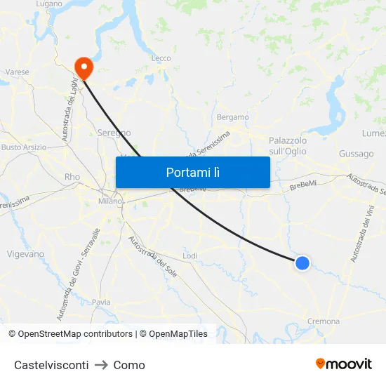 Castelvisconti to Como map