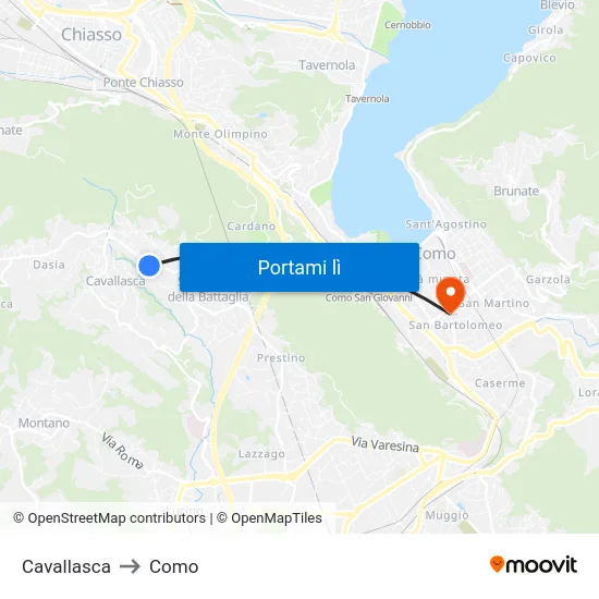 Cavallasca to Como map